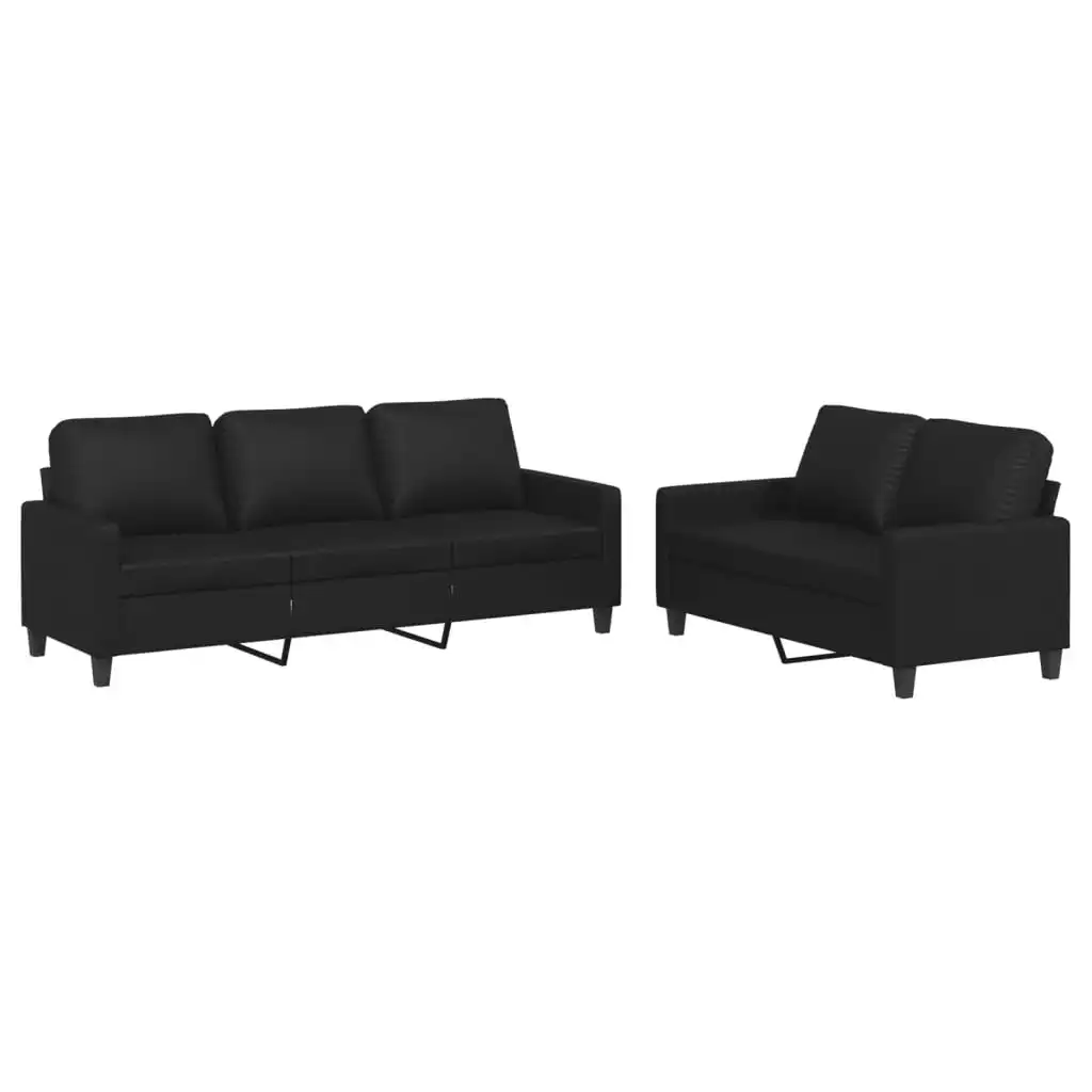 2 Piece Sofa Set with Cushions Black Faux Leather 3201418