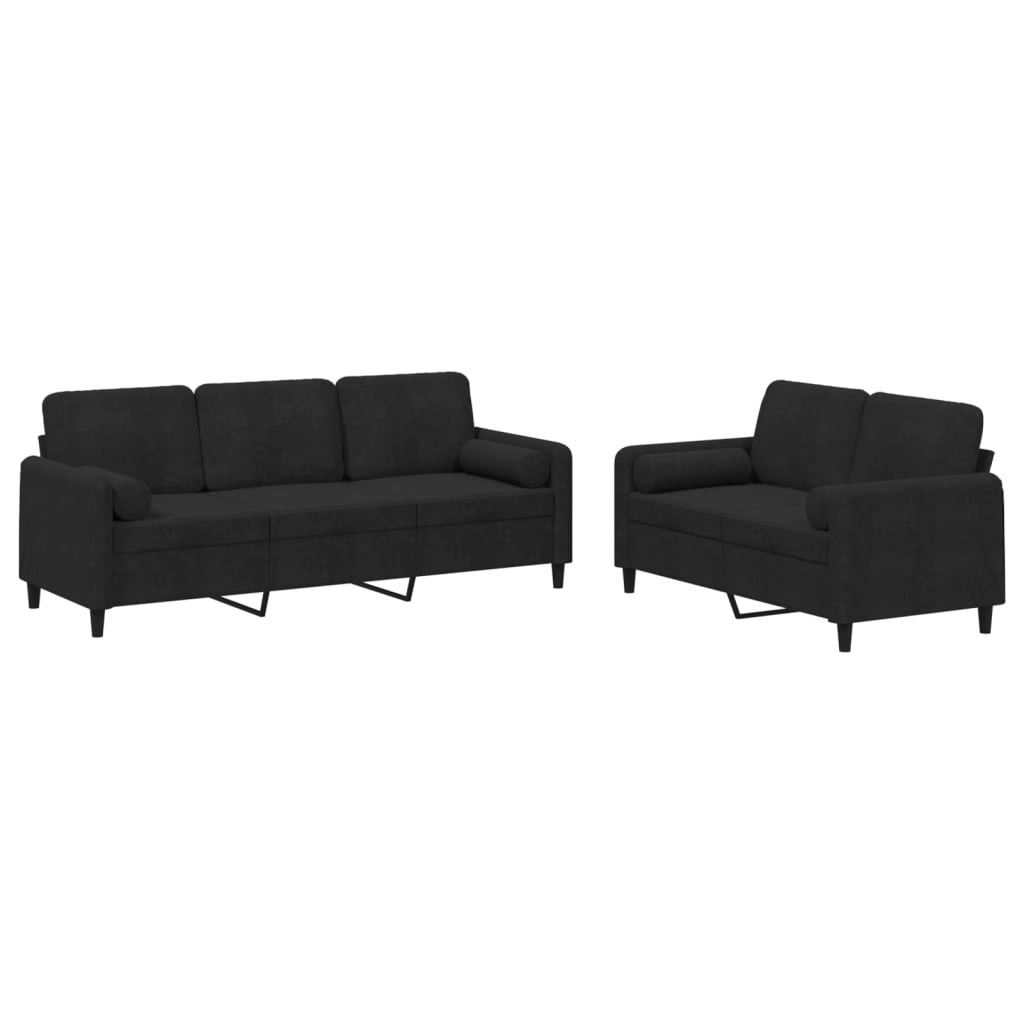 2 Piece Sofa Set with Pillows Black Velvet 3202039