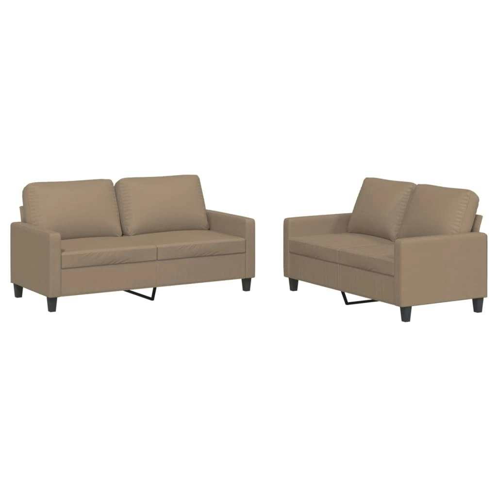 2 Piece Sofa Set with Cushions Cappuccino Faux Leather 3201412