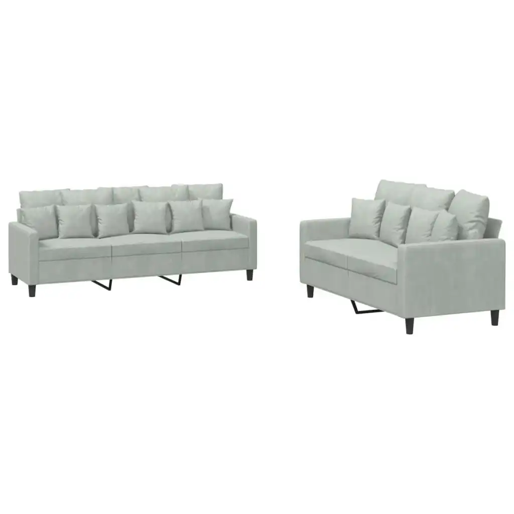 2 Piece Sofa Set with Cushions Light Grey Velvet 3201720