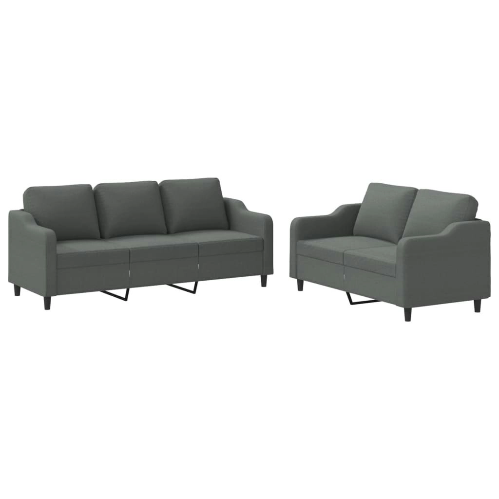 2 Piece Sofa Set with Cushions Dark Grey Fabric 3201835