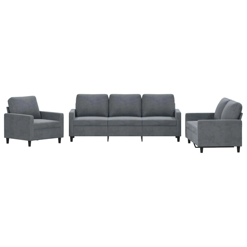 3 Piece Sofa Set with Cushions Dark Grey Velvet 3201477