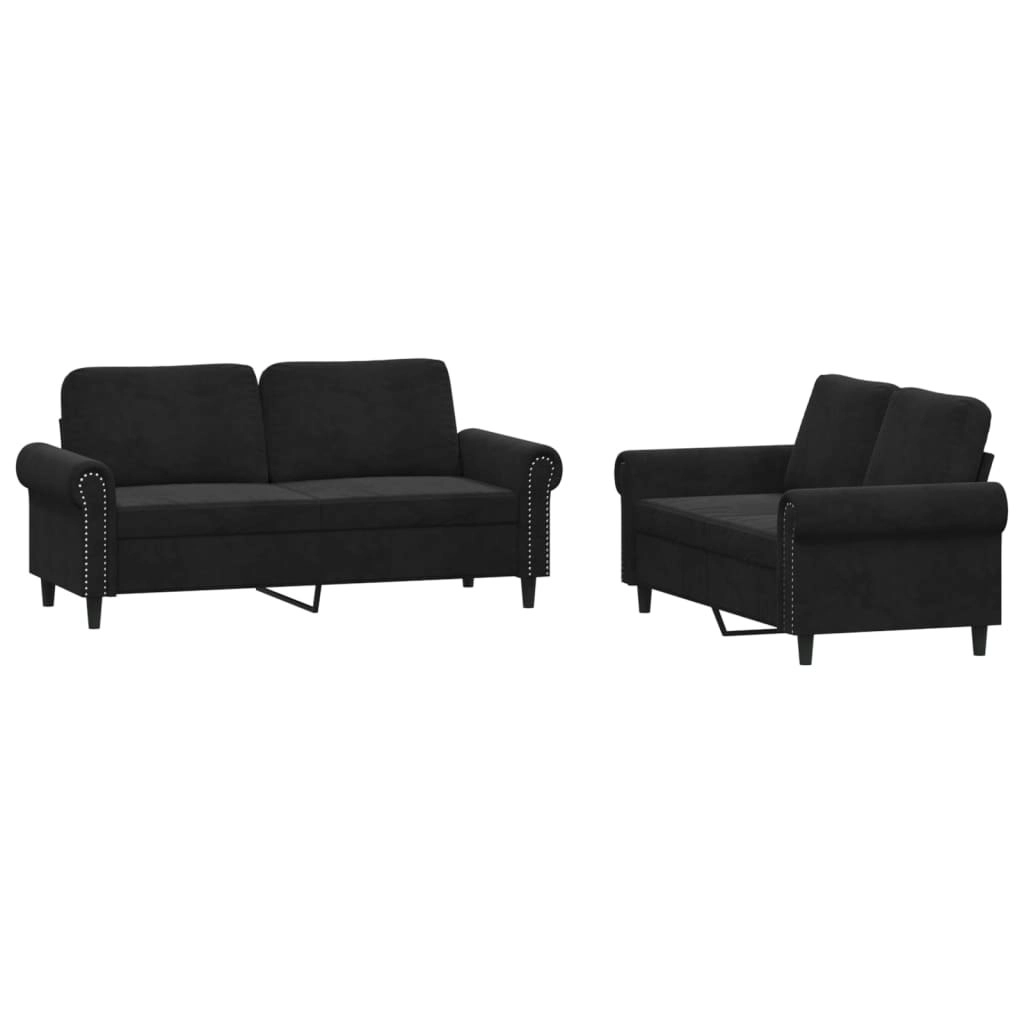 2 Piece Sofa Set with Cushions Black Velvet 3202215