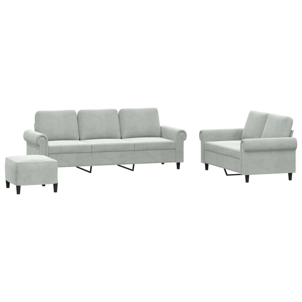 3 Piece Sofa Set with Cushions Light Grey Velvet 3202260