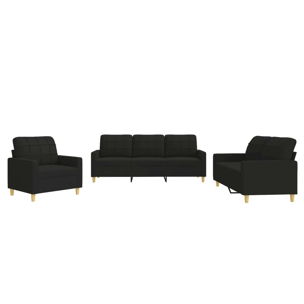 3 Piece Sofa Set with Cushions Black Fabric 3201246