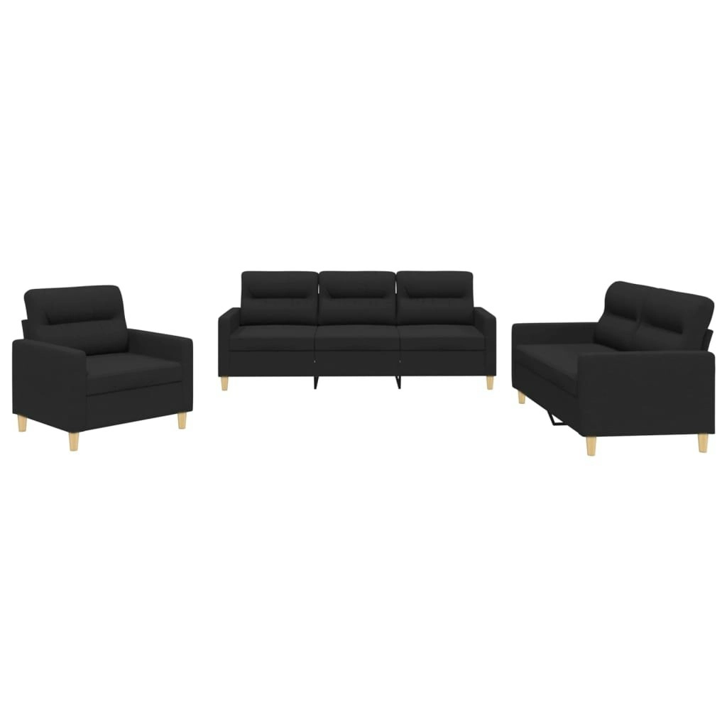 3 Piece Sofa Set with Cushions Black Fabric 3201540