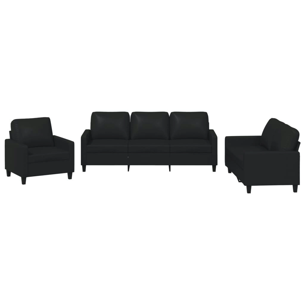 3 Piece Sofa Set with Cushions Black Faux Leather 3201398