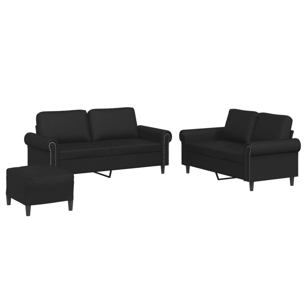 3 Piece Sofa Set with Cushions Black Faux Leather 3202155