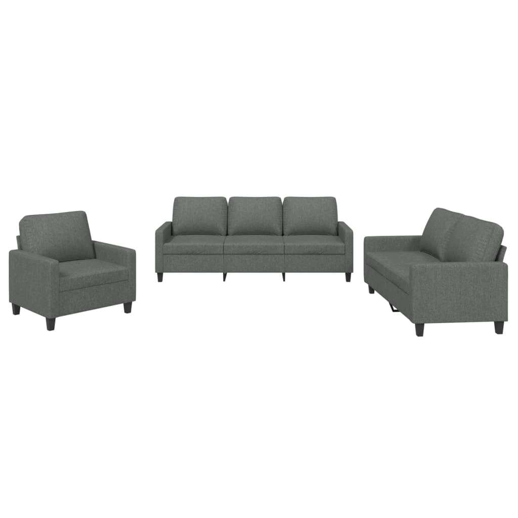 3 Piece Sofa Set with Cushions Dark Grey Fabric 3201429