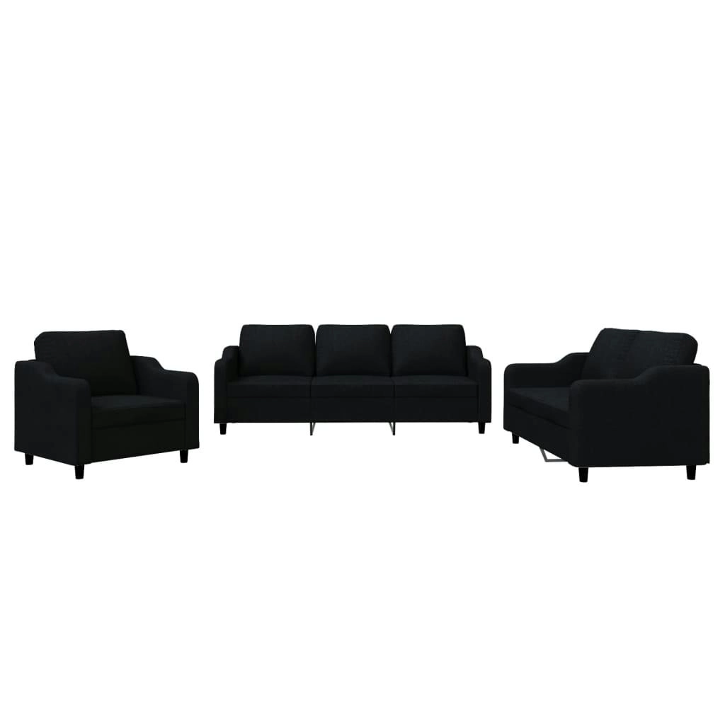 3 Piece Sofa Set with Cushions Black Fabric 3201774