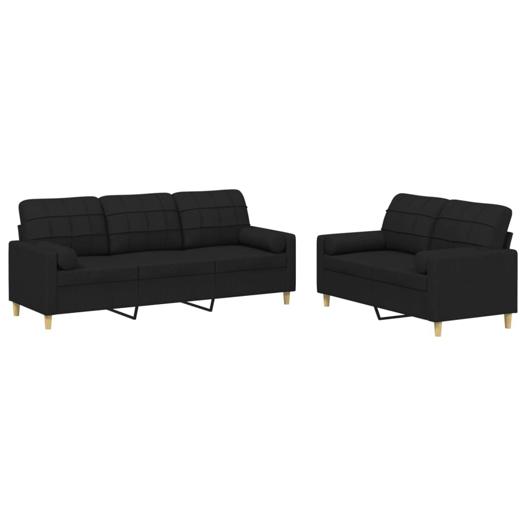 2 Piece Sofa Set with Pillows Black Fabric 3201326