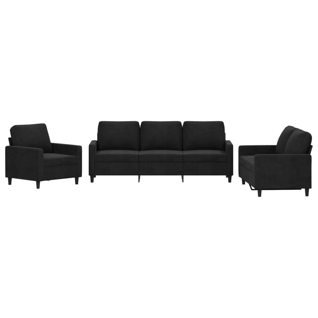 3 Piece Sofa Set with Cushions Black Velvet 3201481