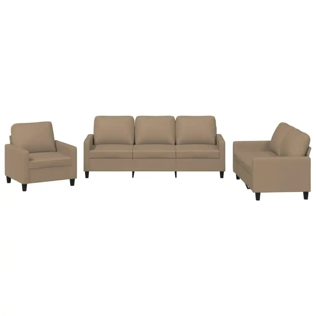 3 Piece Sofa Set with Cushions Cappuccino Faux Leather 3201402