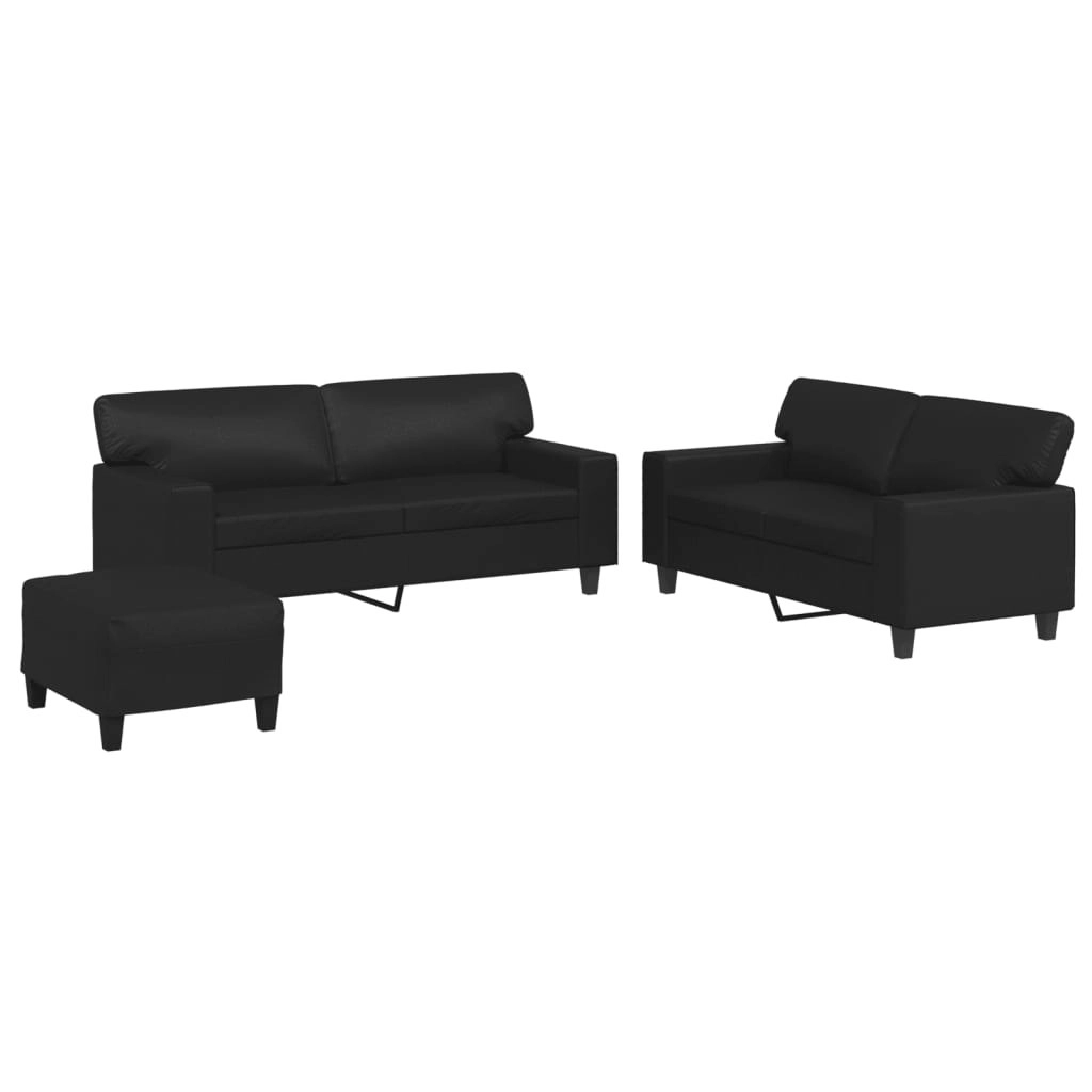 3 Piece Sofa Set Black Faux Leather 3201919