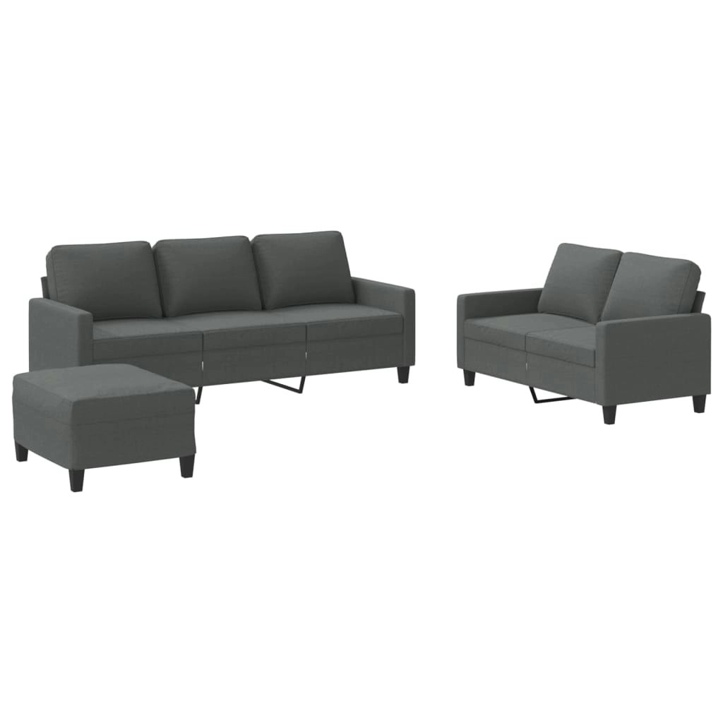 3 Piece Sofa Set with Cushions Dark Grey Fabric 3201469