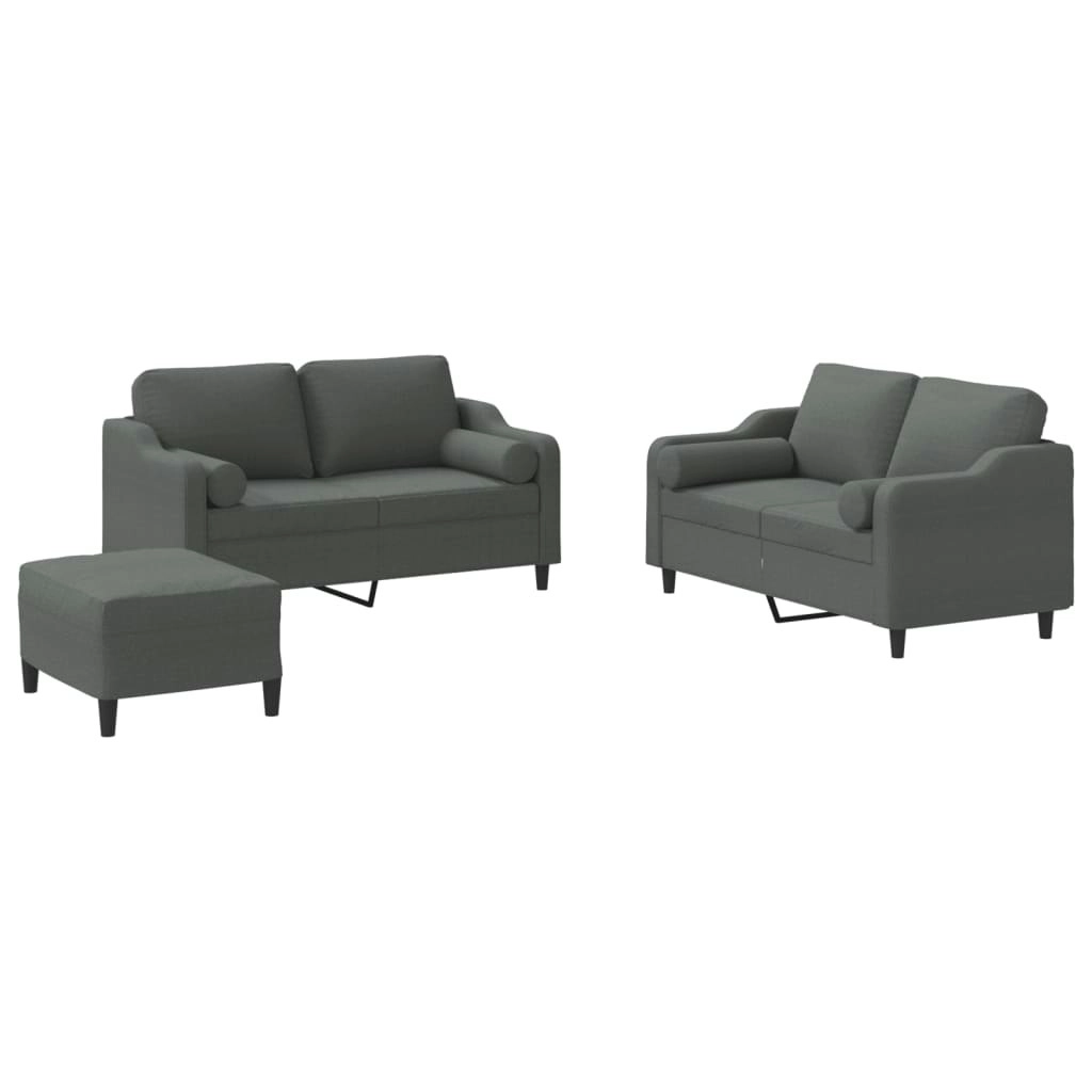 3 Piece Sofa Set with Pillows Dark Grey Fabric 3201827