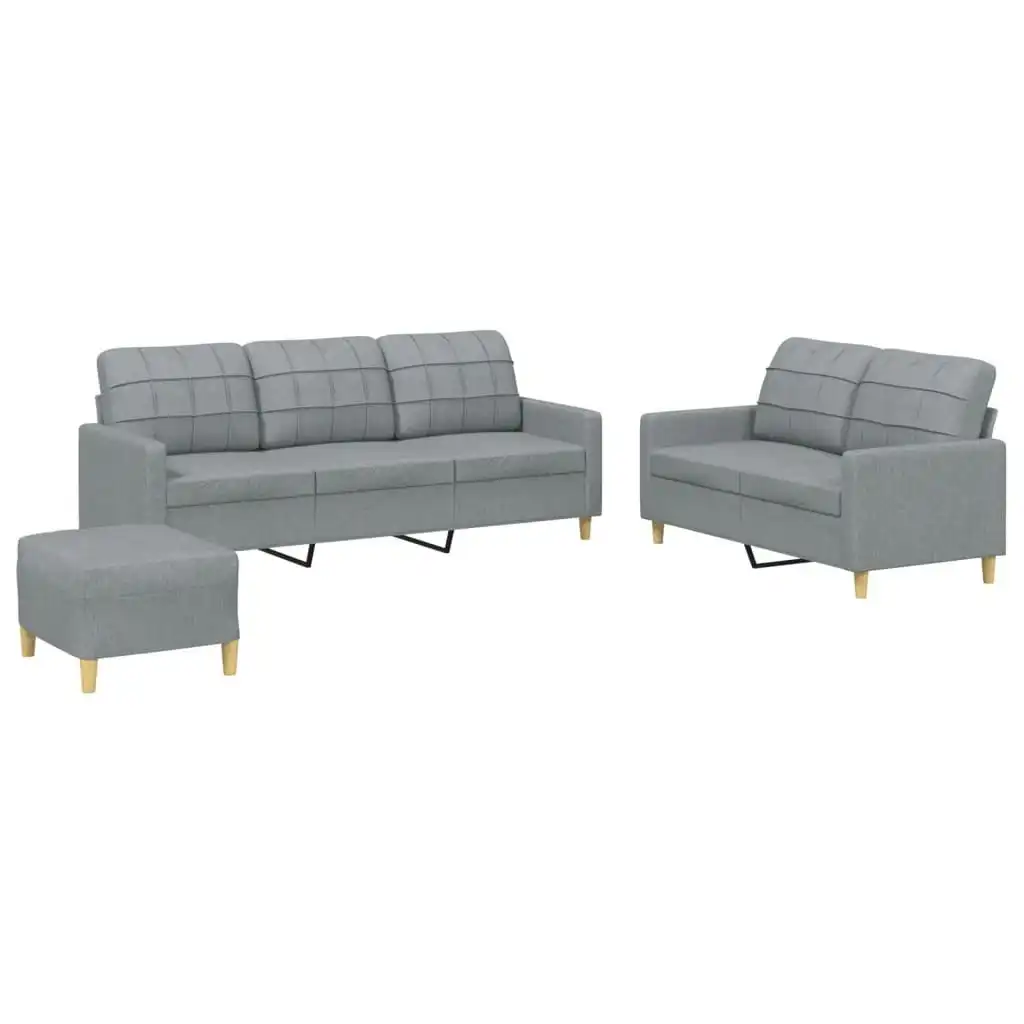 3 Piece Sofa Set with Cushions Light Grey Fabric 3201314