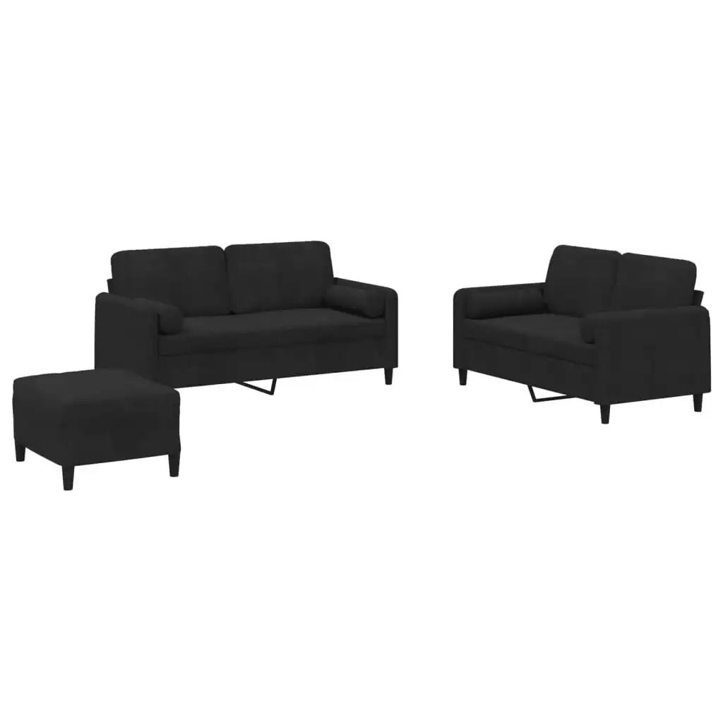 3 Piece Sofa Set with Pillows Black Velvet 3202009