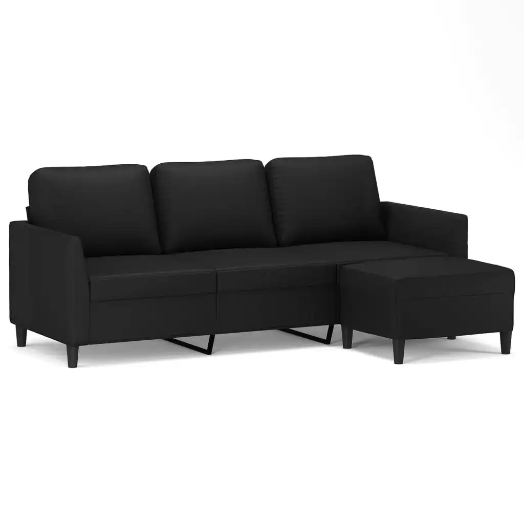 3-Seater Sofa with Footstool Black 180 cm Faux Leather 3201122