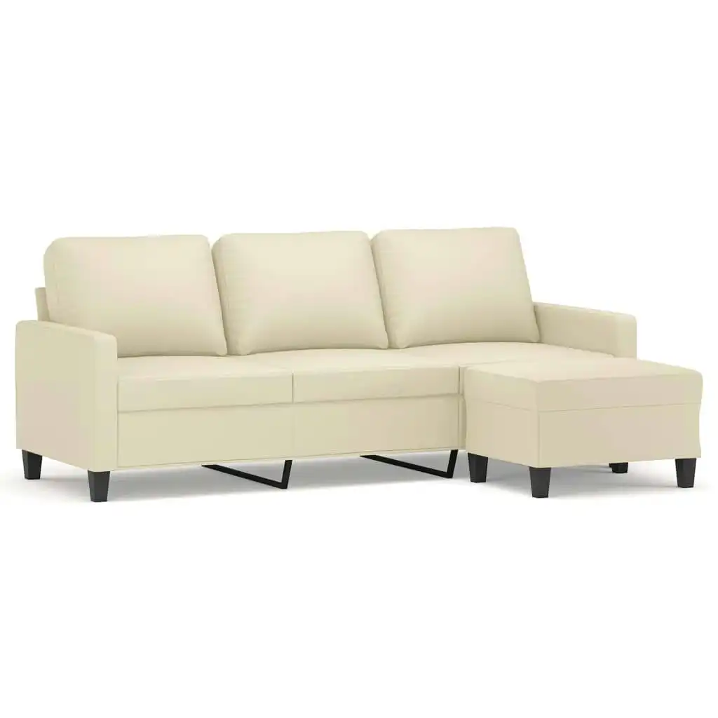 3-Seater Sofa with Footstool Cream 180 cm Faux Leather 3201025