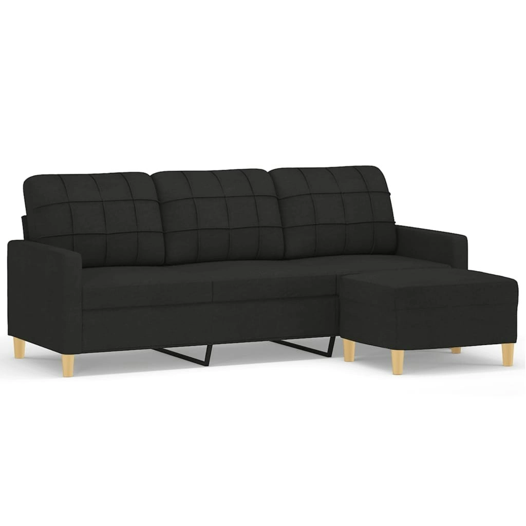 3-Seater Sofa with Footstool Black 180 cm Fabric 3201005