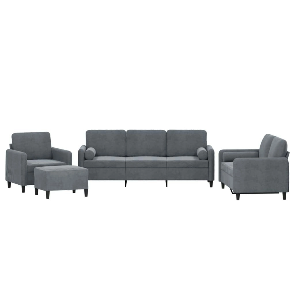 4 Piece Sofa Set with Pillows Dark Grey Velvet 3201965