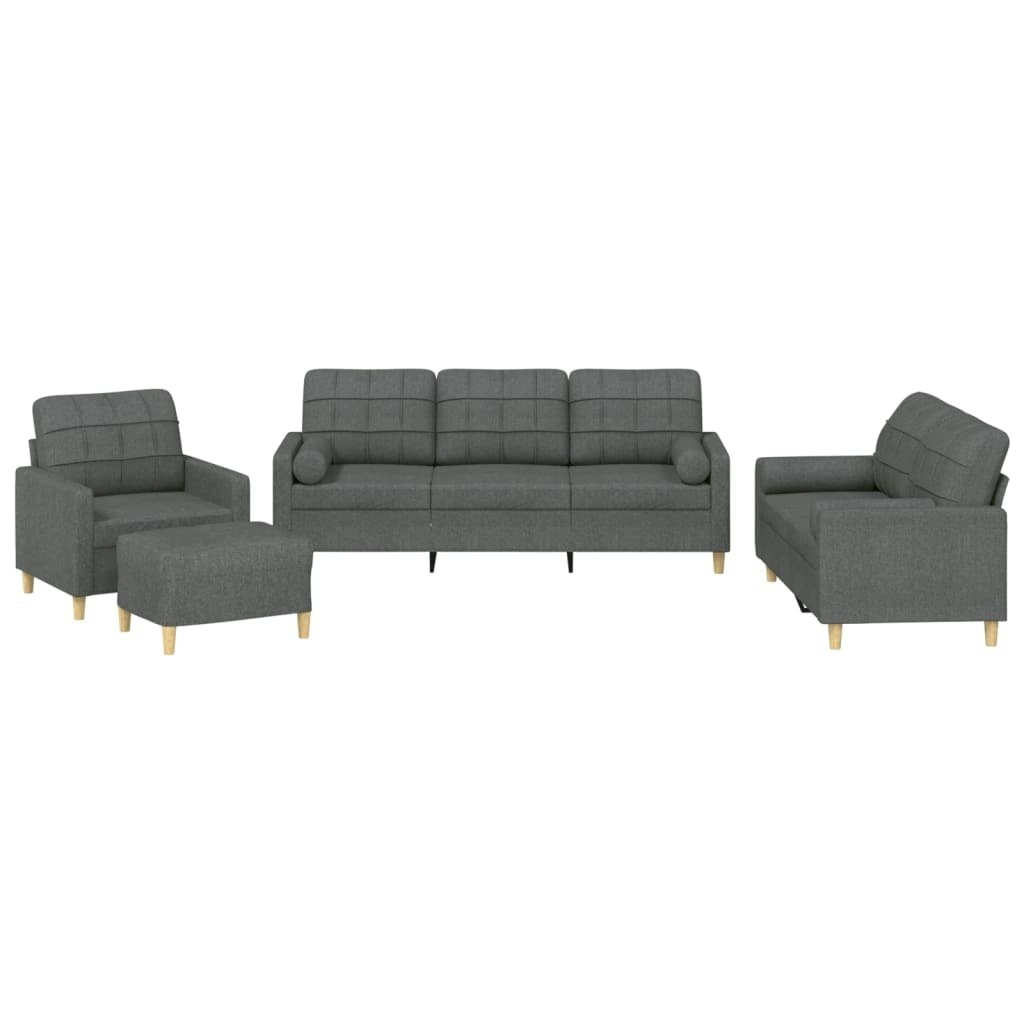 4 Piece Sofa Set with Pillows Dark Grey Fabric 3201267