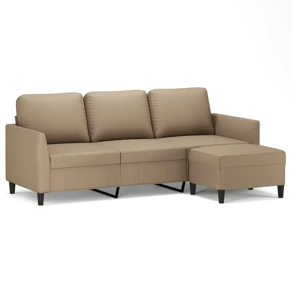 3-Seater Sofa with Footstool Cappuccino 180 cm Faux Leather 3201126