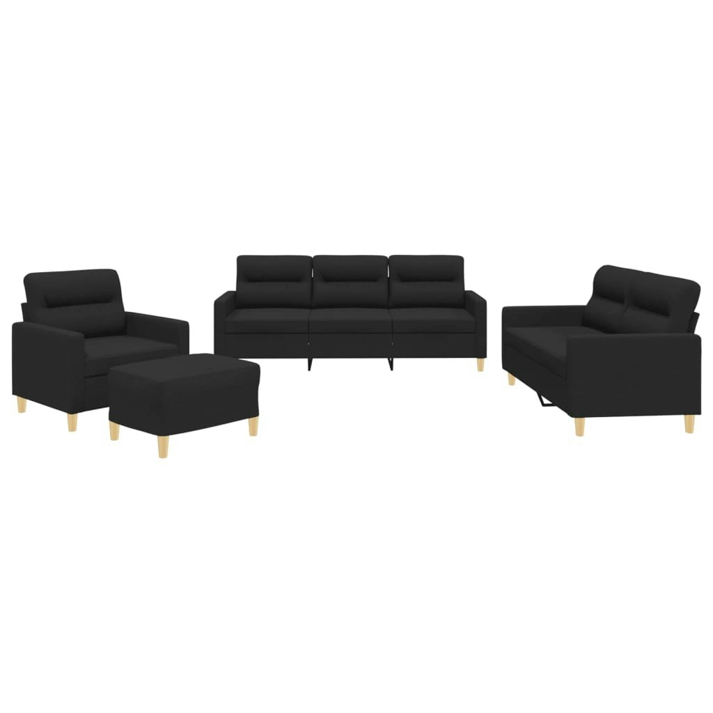 4 Piece Sofa Set with Cushions Black Fabric 3201548