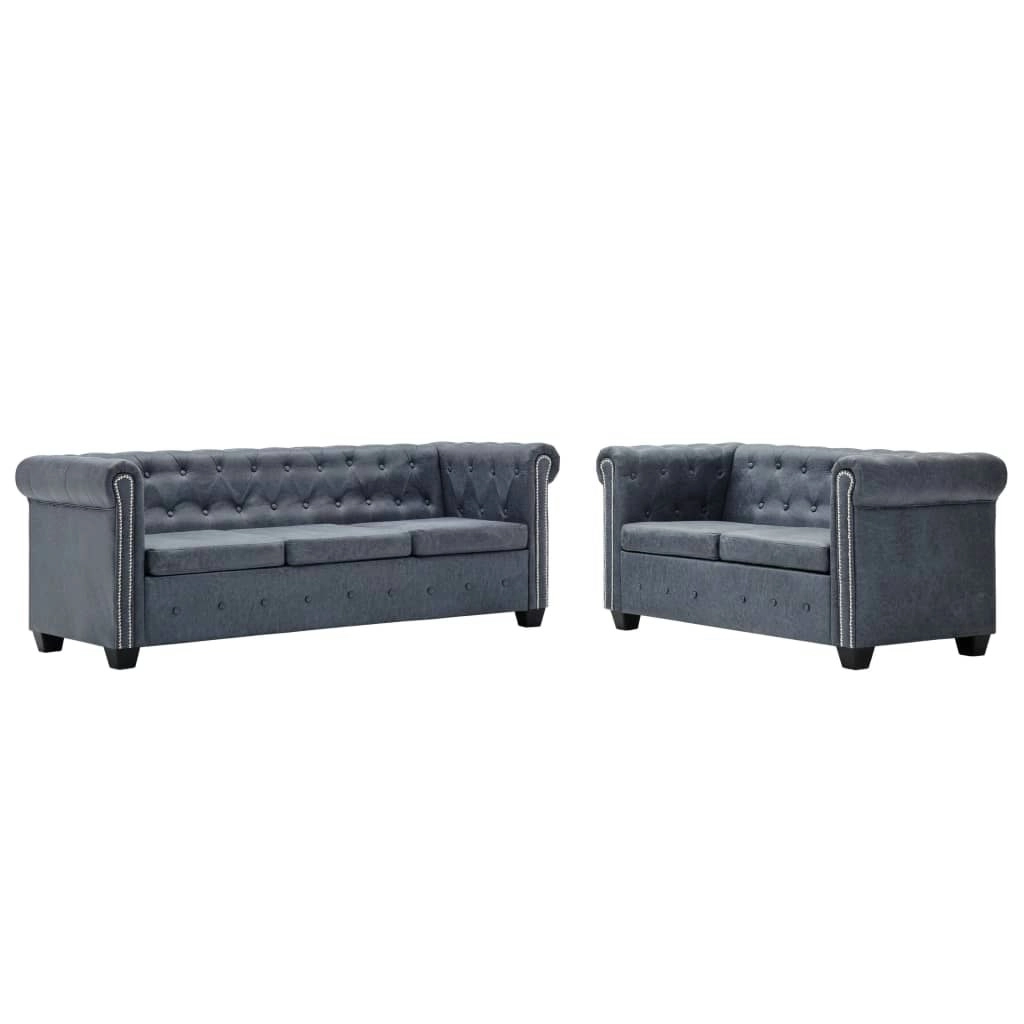 Chesterfield Sofa Set Artificial Suede Leather Grey 275542