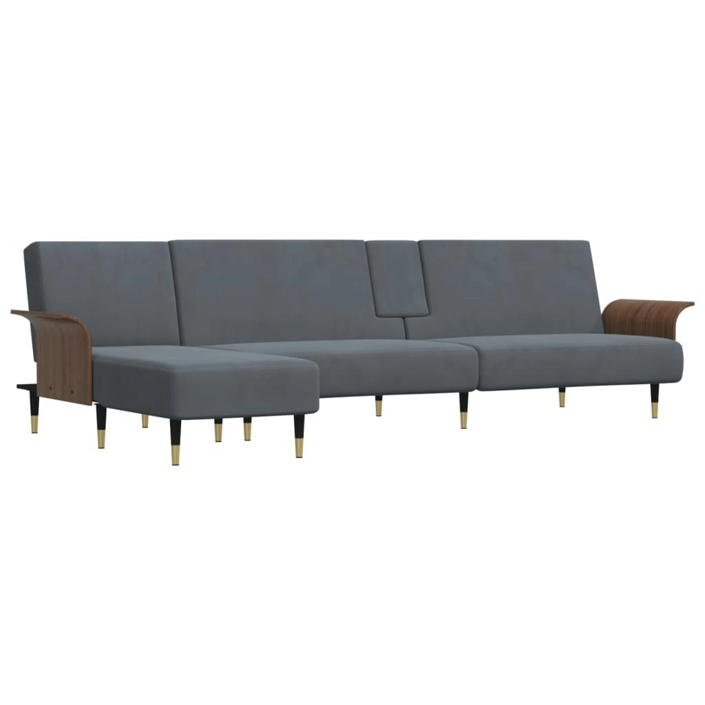 L-shaped Sofa Bed Dark Grey 279x140x70 cm Velvet 3157216