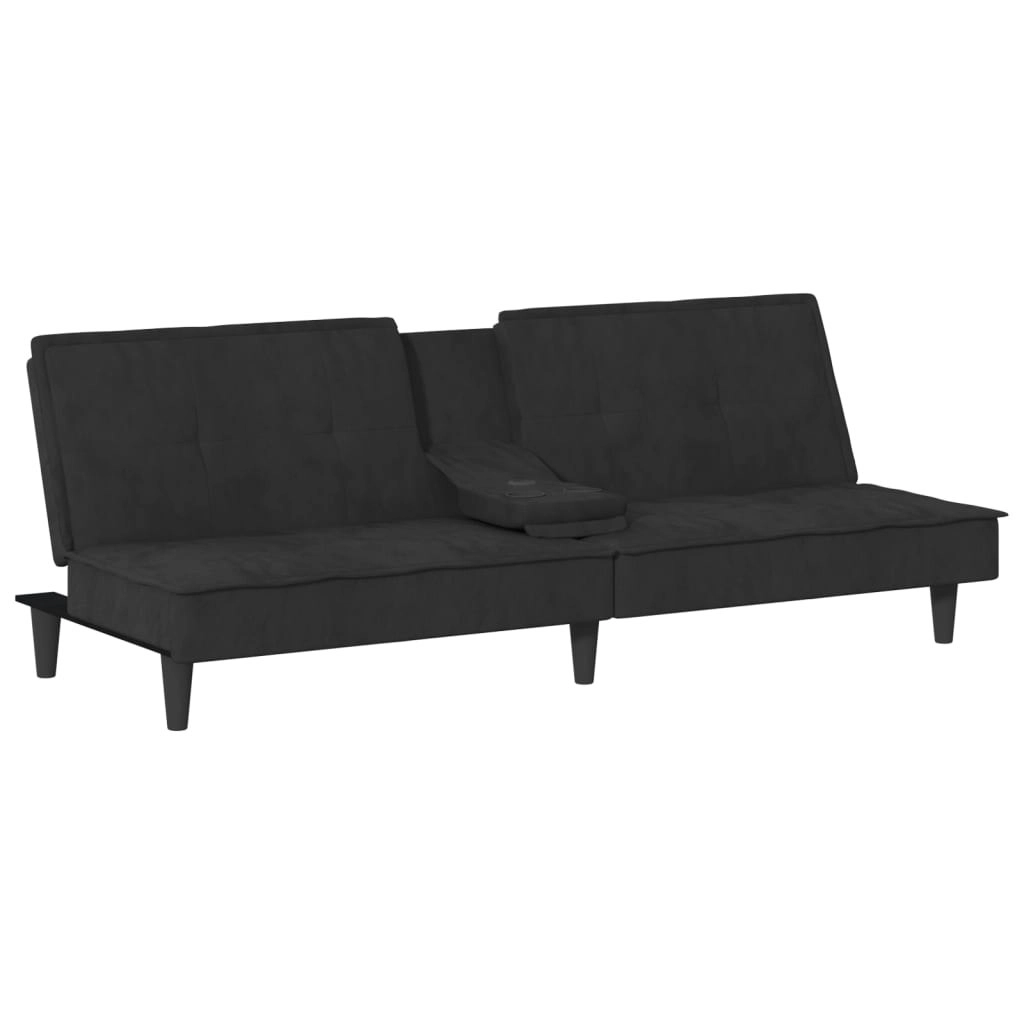 Sofa Bed with Cup Holders Black Velvet 351924