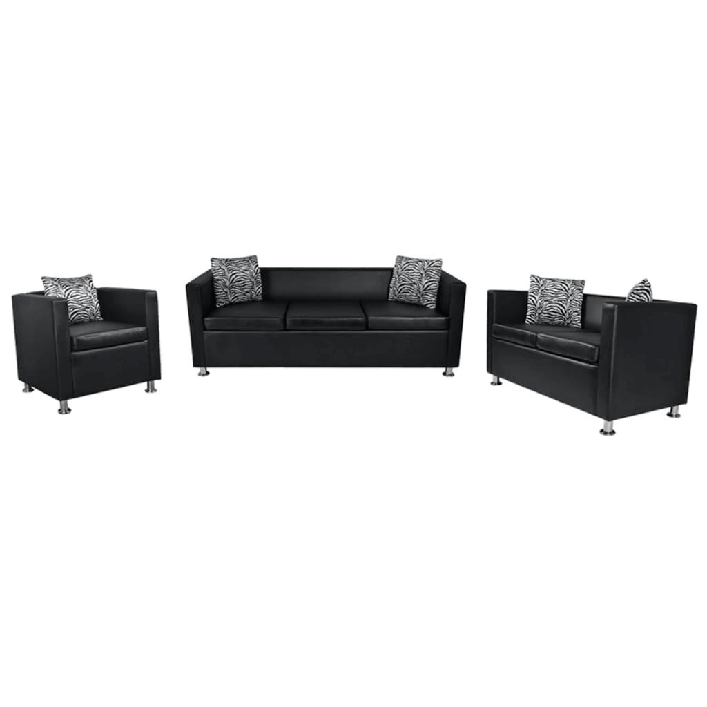 Sofa Set Artificial Leather 3-Seater 2-Seater Armchair Black 272179