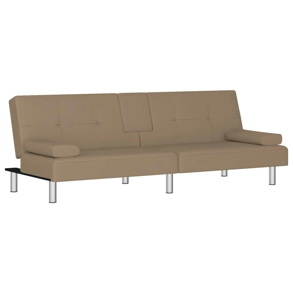 Sofa Bed with Cup Holders Cappuccino Faux Leather 351929