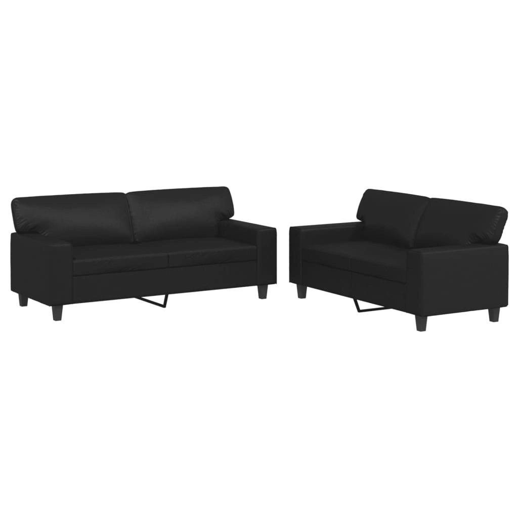 2 Piece Sofa Set Black Faux Leather 3201914