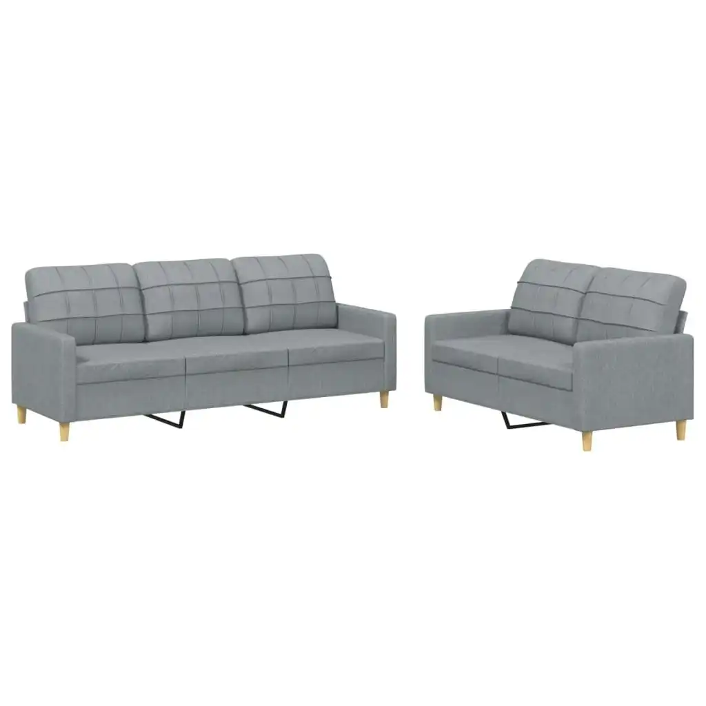 2 Piece Sofa Set with Cushions Light Grey Fabric 3201306