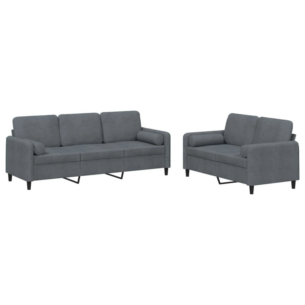 2 Piece Sofa Set with Pillows Dark Grey Velvet 3202035