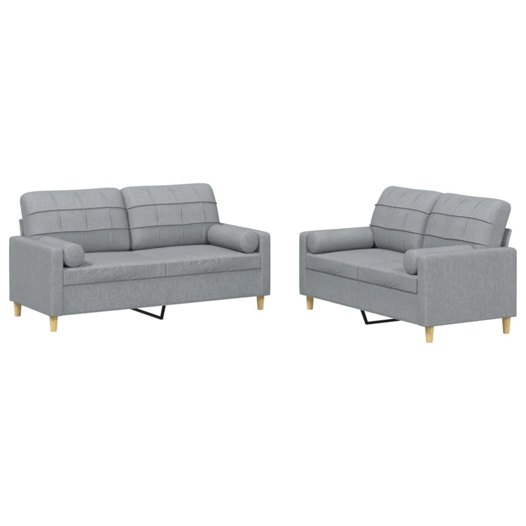 2 Piece Sofa Set with Pillows Light Grey Fabric 3201290