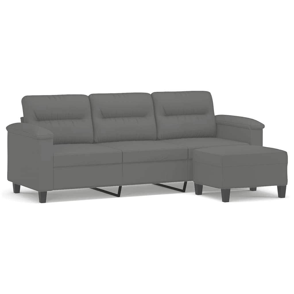 3-Seater Sofa with Footstool Dark Grey 180 cm Microfibre Fabric 3201233