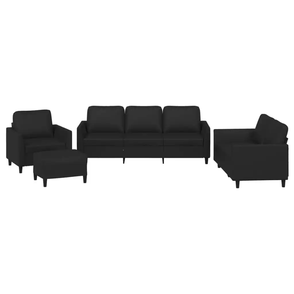 4 Piece Sofa Set with Cushions Black Faux Leather 3201745