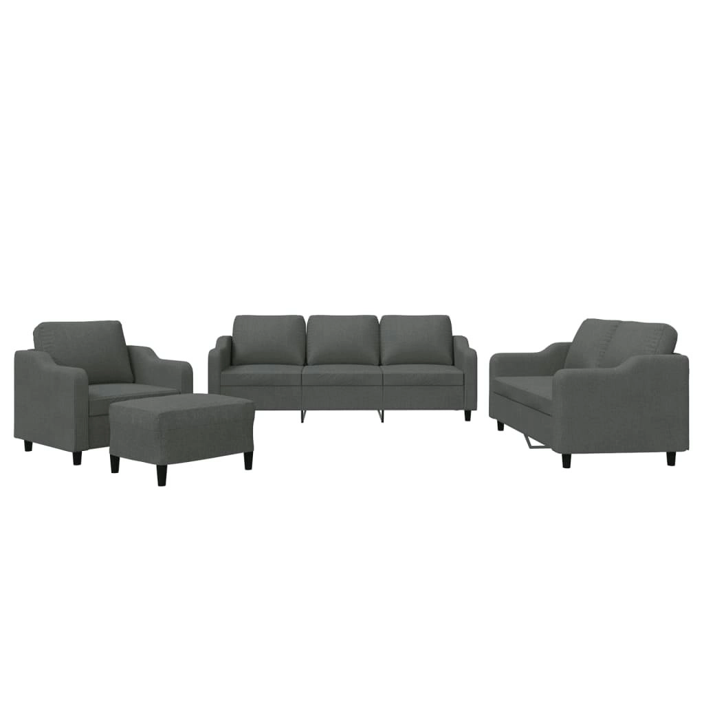 4 Piece Sofa Set with Cushions Dark Grey Fabric 3201779