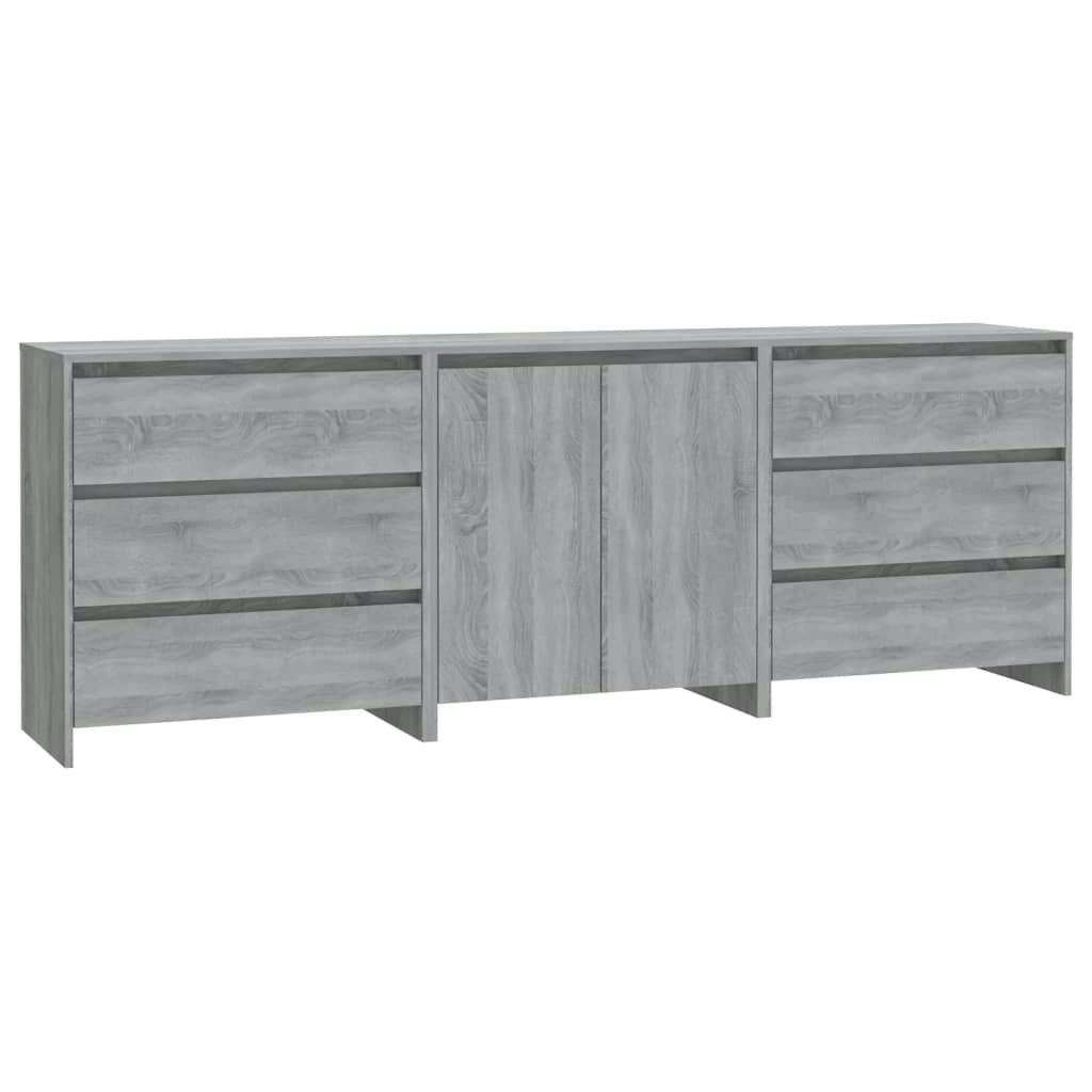 3 Piece Sideboard Grey Sonoma Engineered Wood 3098071