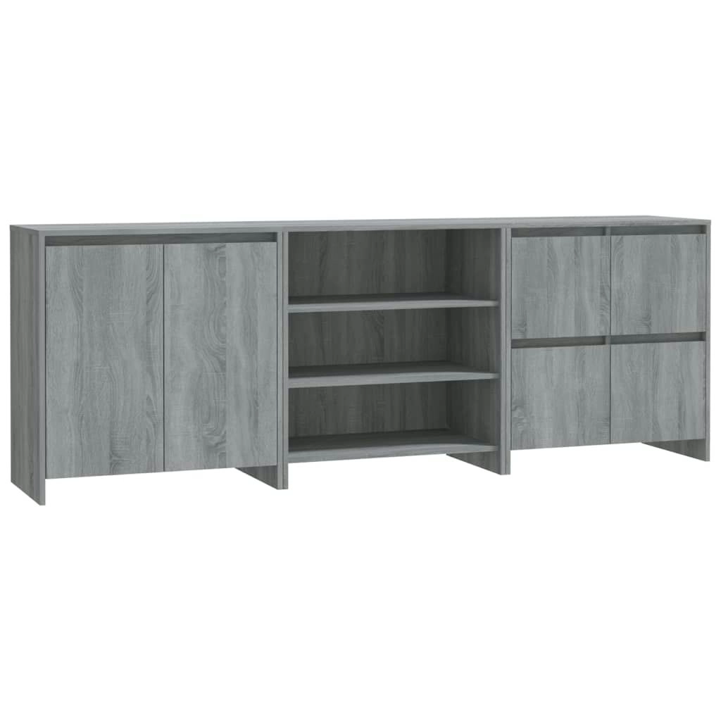 3 Piece Sideboard Grey Sonoma Engineered Wood 3098079