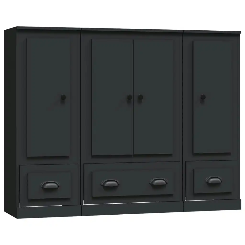 Highboards 3 pcs Black Engineered Wood 3185296