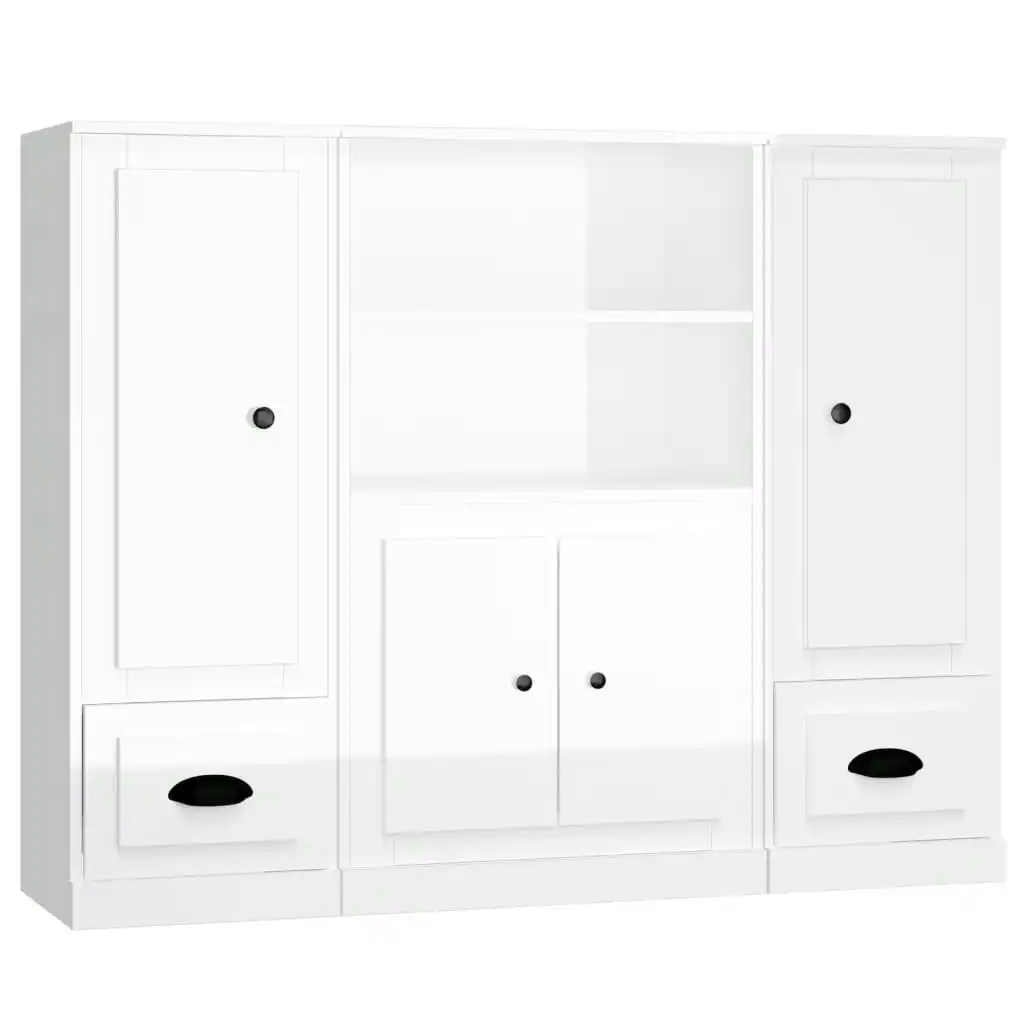 Highboards 3 pcs High Gloss White Engineered Wood 3185313