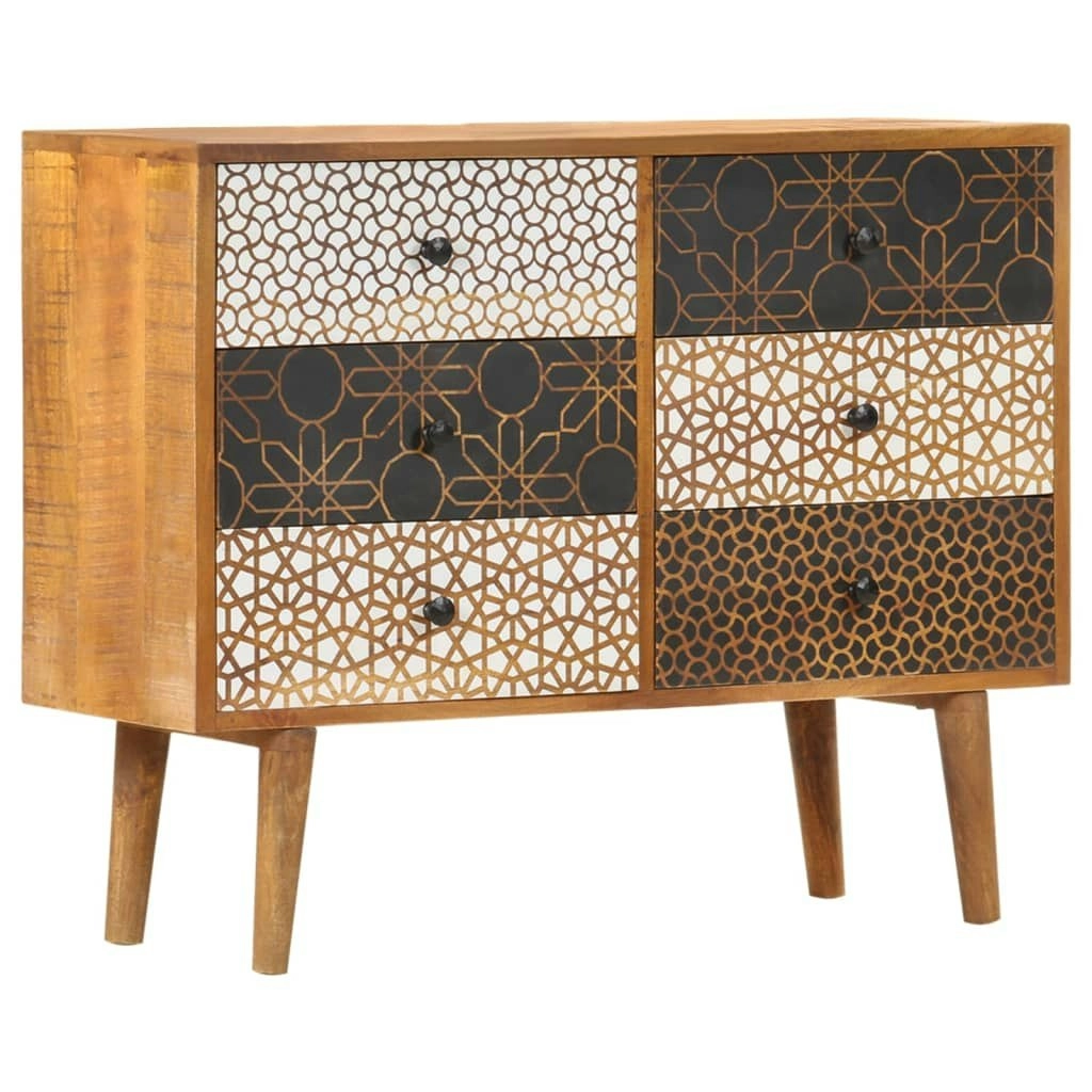 Sideboard with Printed Pattern 90x30x70 cm Solid Mango Wood 247916