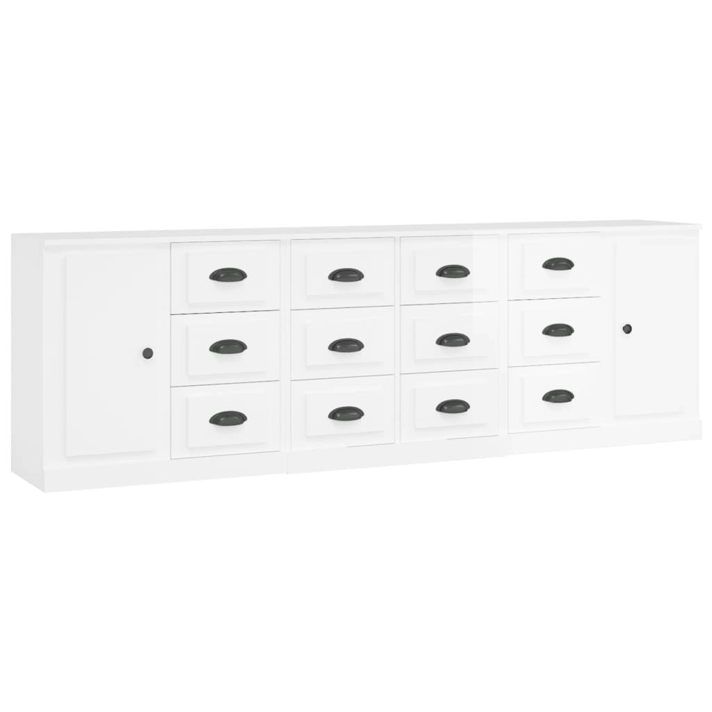 Sideboards 3 pcs High Gloss White Engineered Wood 3185289