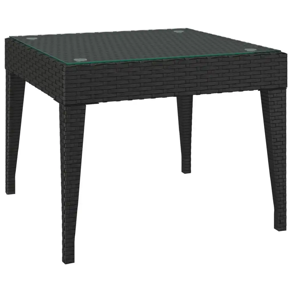 Side Table Black 50x50x38 cm Poly Rattan and Tempered Glass 319402