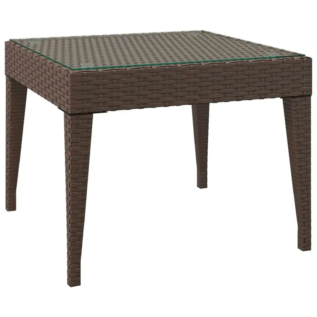 Side Table Brown 50x50x38 cm Poly Rattan and Tempered Glass 319403