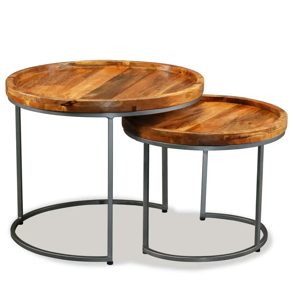 Side Table Set 2 Pieces Solid Mango Wood 244585